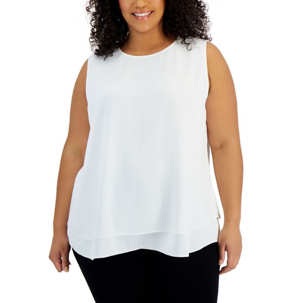 Anne Klein Plus Size Chiffon Overlay Sleeveless Top